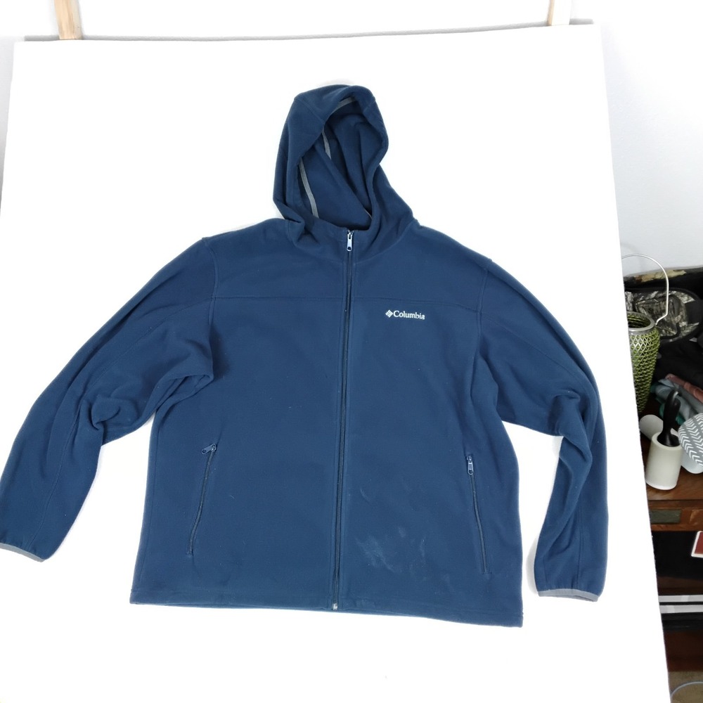 Columbia Mens Blue Hooded Fleece Jacket Full Zip Outdoor Hiking Casual XXL